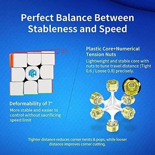 GAN 356RS Speed Cube Magique 3x3x3, Magic Cube de Vitesse sans Autocollant, Jeu de Casse-Tête Classique avec GES+-Numérique IPG en F