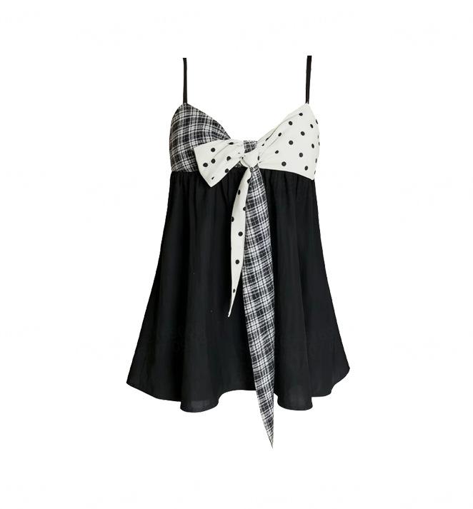 Korean ins storm dot plaid contrasting color straps A-shaped pendulum suspenders women's summer new age-reducing fashion sleeveless top
