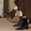 Autumn and Winter New Retro Short Boots Women's Thick Heel Pointed Splicing Medium Boots Chelsea Buckle Boots Elastic Boots