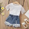 Newborn Infant Baby Girls Lace Romper Tops +Denim Jeans Shorts Outfit Sets