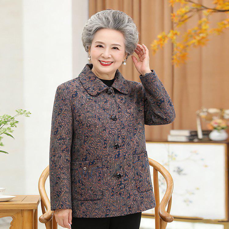 Fashionable Lapel Jacket for Middle-Aged and Elderly Women: Grandma Style for Spring and Autumn