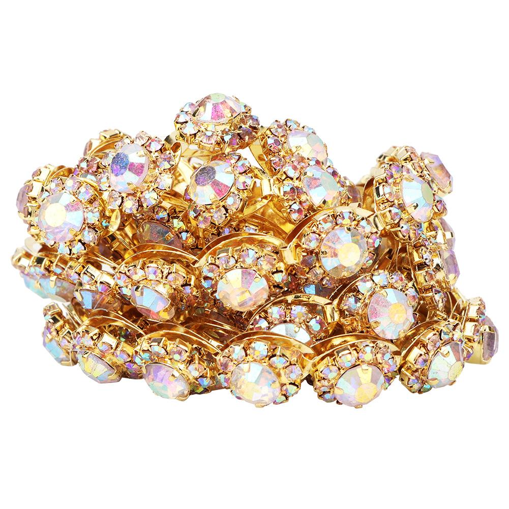 1 Yard Crystal Clear Round Glass Rhinestone Chain Clothing Wedding Handwork DIY Decoration(#1)