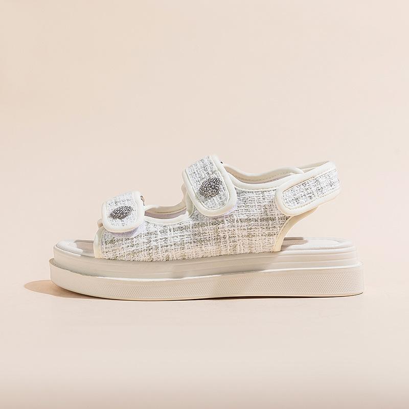 

Flat sandals summer women s shoes platform Velcro fashion casual shoes student small fragrant Roman sandals 40 бежевый
