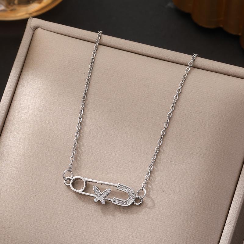 Koreanische Schmetterlingsquaste Luxus Diamant Titanstahl Halskette - Vielseitiger Damen Schlüsselbeinschmuck