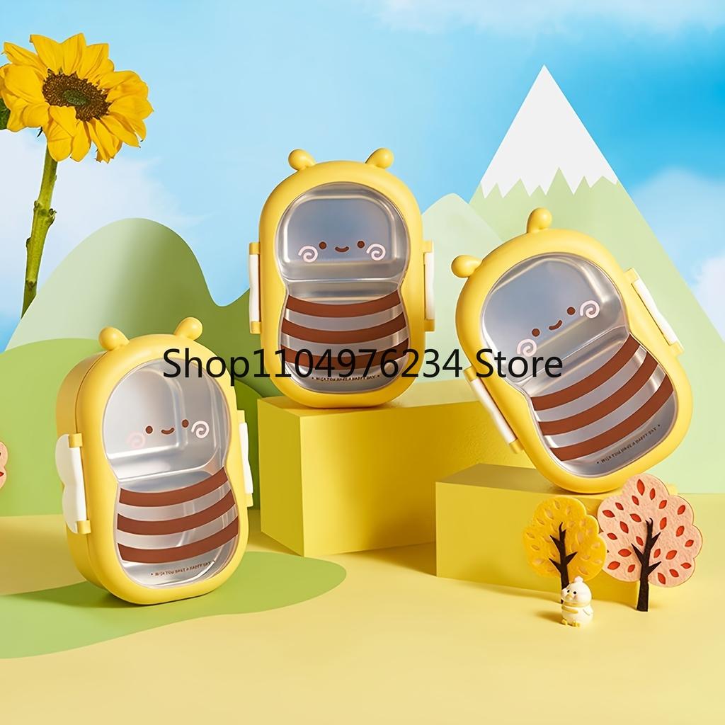 tainless Steel Lunch Box Cute Bee Shape Bento Box Leak-Proof Double Compartment Outdoor Camping Picnic Food Container