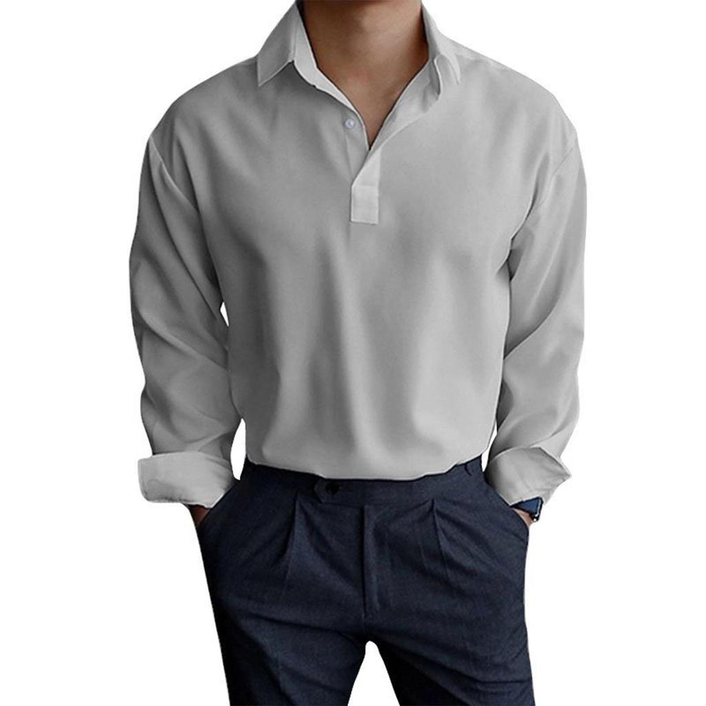 Men's   Long   Sleeves  Pullover  Business  Flip   Collar  Shirt