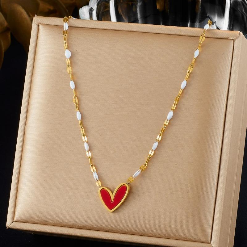 Позолоченное Эмалированное Красное Сердце Ожерелье, Изящная Белая Бисерная Цепочка для Женщин, Романтичный Подарок на Каждый День красный