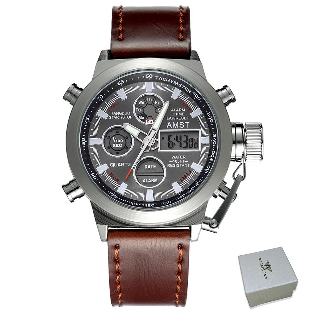 AMST Luxury Top Brand Men Military Sport Watches Men LED Analog Digital Watch Male Army Stainless Quartz Clock Relogio Masculino