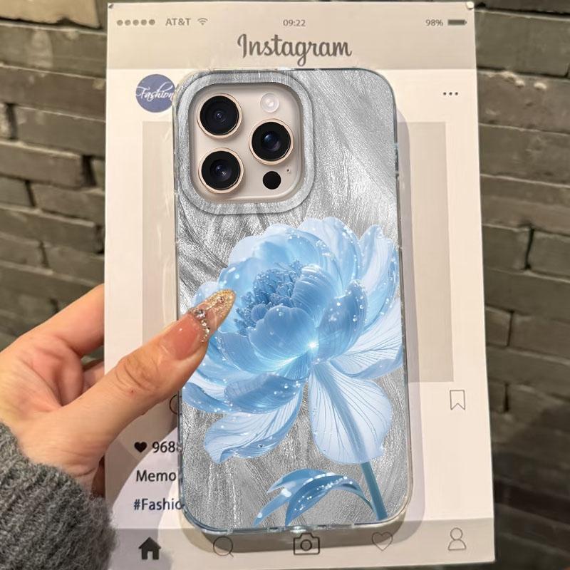 Luxury Blue Flower Girls Women Phone Case For Apple iphone 16pro 15 16 14 13 Pro Max 16e 12 11 7 8 Plus XR SE Bumper Funda Cover
