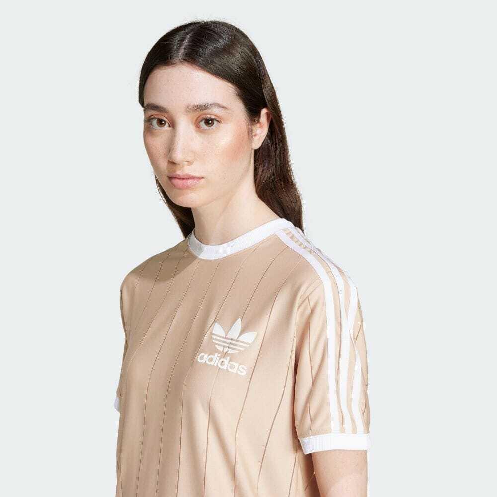 adidas Originals Adi Color Series Soft Comfortable Brand Logo Dopamine Striped Round Neck Short Sleeve T-Shirt Women T-Shirt Beige IY7232