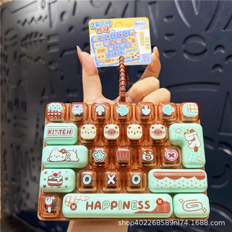 Funny 26 Grid Keyboard Keycap Clicker Keychain Fidget Push Squeeze Stress Anxiety Relief Decompression Sensory Bag Charm Gift