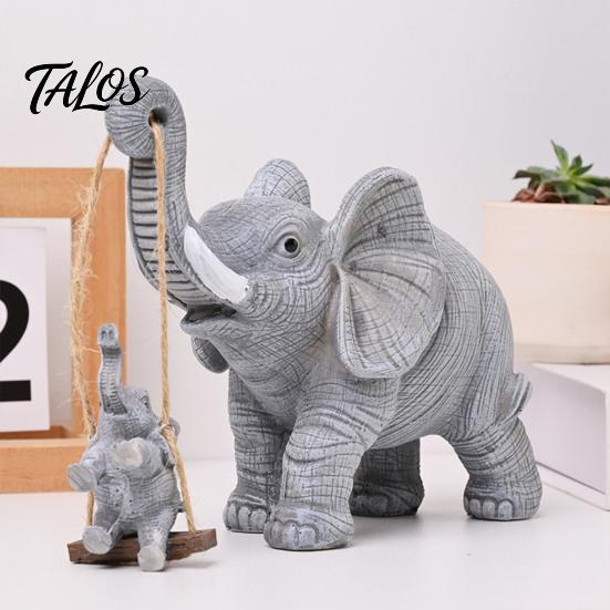 Elephant Ornament for Living Room Statue Resin Mother And Child Figurine Swing Art Piece Baby Sculpture Home Office Desktop Decor Lifelike