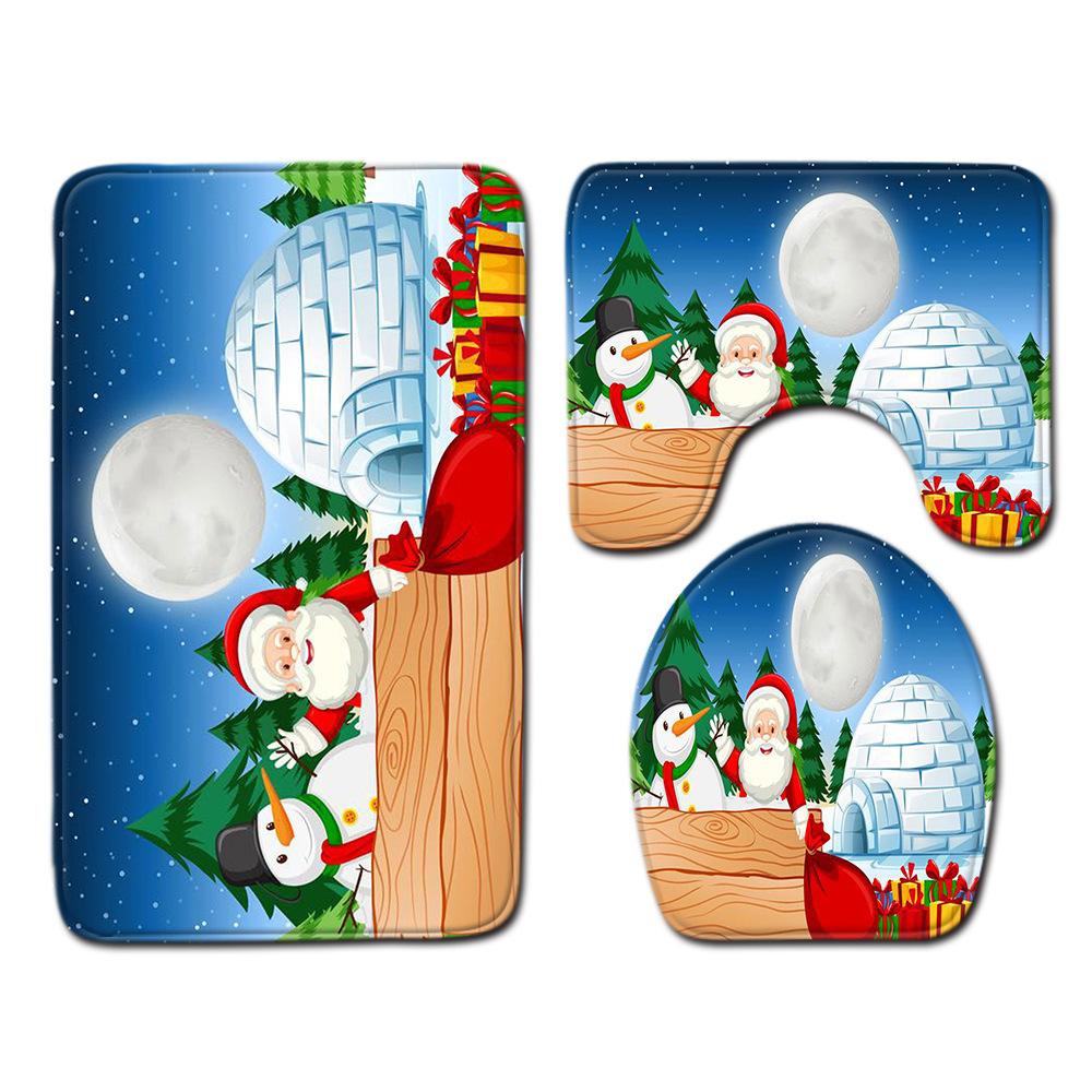 Christmas Bathroom Floor Mat Toilet Three-Piece Set