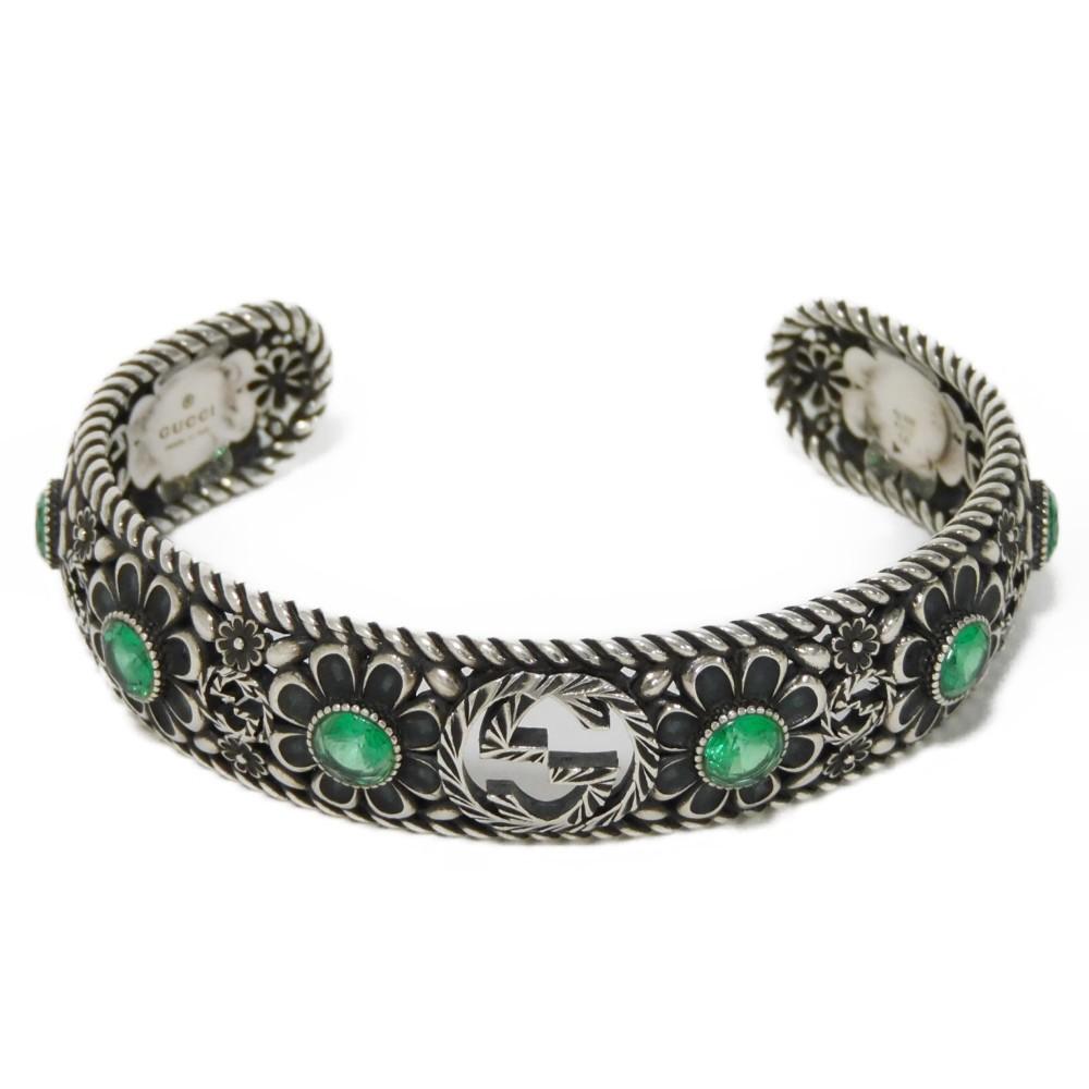 Used 9539 Flower Crystal Bangle 607107 J7457 8137 7986 16 Double G Arabesque Smoked Finish Interlocking G Ag925 Women's