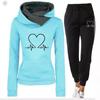 Women's Heartbeat Print Hoodie & Sweatshirt Set - Casual Sportswear for Spring & Autumn