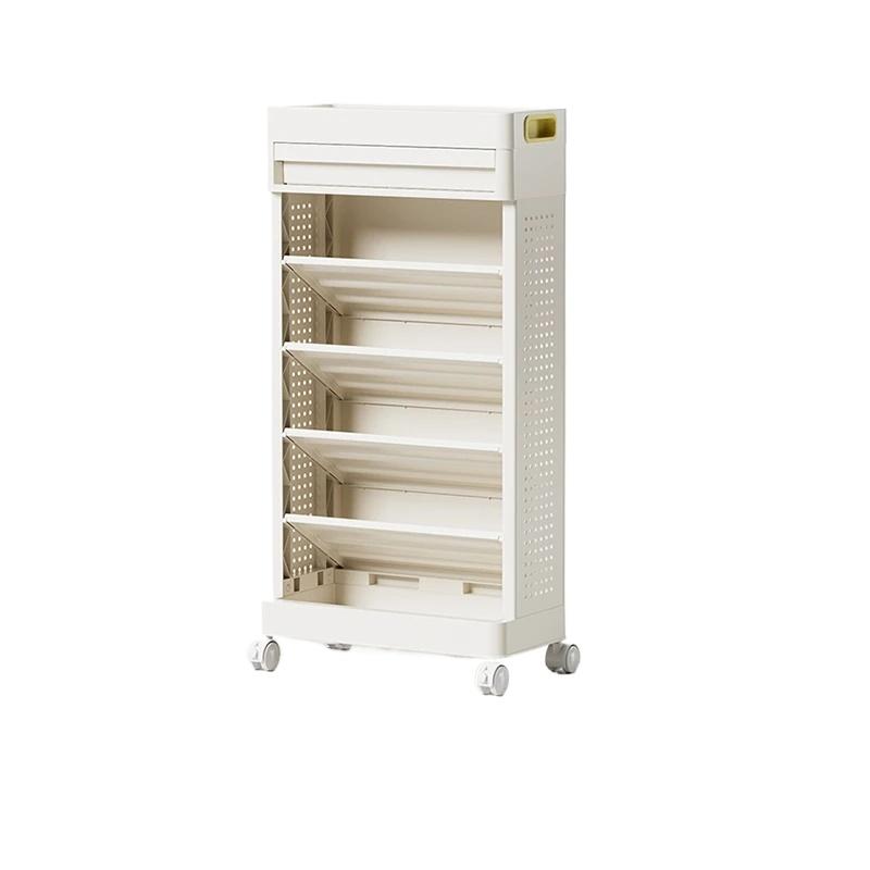 Mobile Bookshelf with Wheels Student Desk Organizer Office Book Storage Stand Layered Floor Standing Shelf for Home And Office