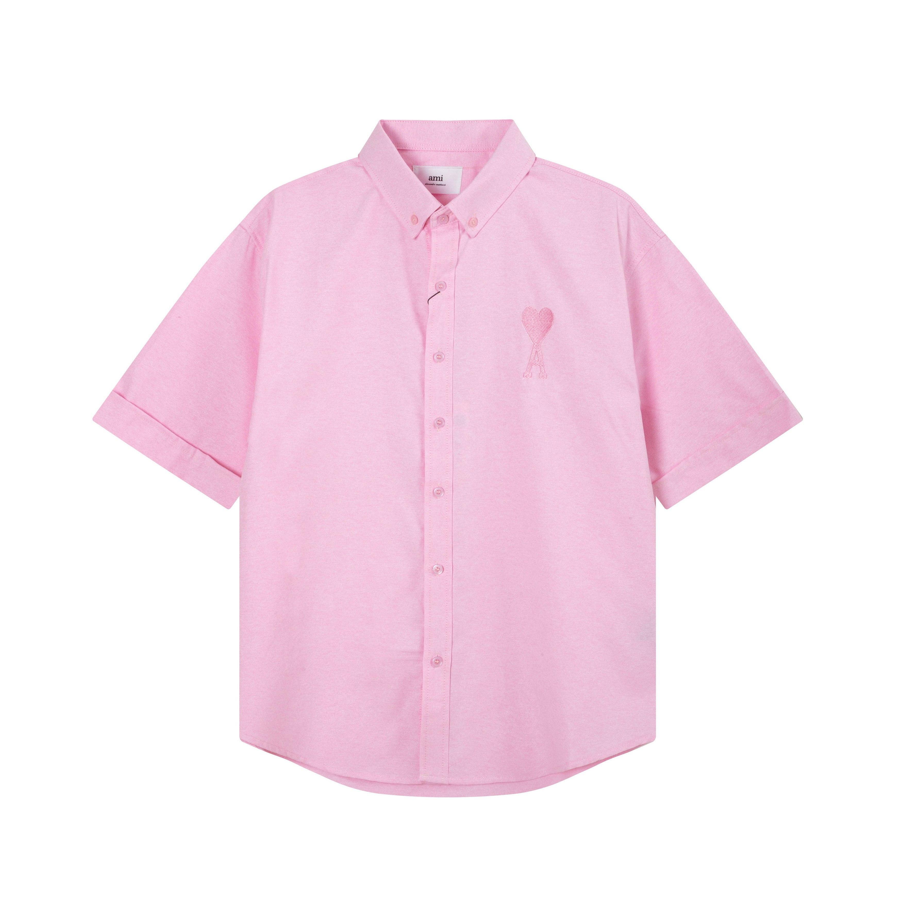 

AMI Men s Classic Autumn Chest Same Color Heart Embroidered Casual Cotton Solid Color Short Sleeved Shirt L