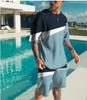 Independent Station New European and American Summer Men's Trend Casual Beach Style Texture 3D Digital Printing T-Shirt Shorts Set