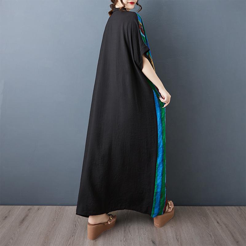 DIMANAF Women Summer New 2025 Plus Size Dress Casual V-Neck Loose Stripe Long Dress Vintage Dress Maxi