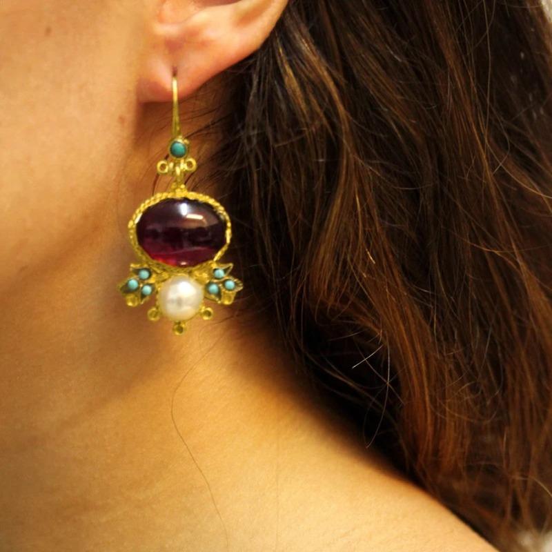 Vintage Elegant Exquisite Pendant Earrings Classical Style Colorful Women's Earrings Daily Banquet Party Date, Birthday Gift