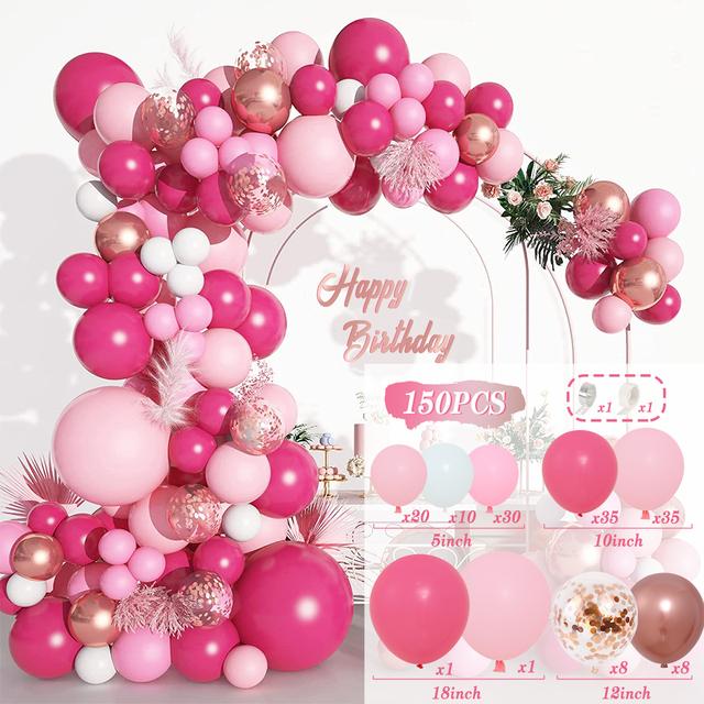 Macaron Pink Balloon Garland Arch Kit Rose Red Confetti Latex Air Balloons Baby Shower Girl Birthday Party Wedding Decorations