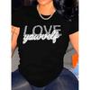 European Size Women's Round Neck T-Shirt with Self-Love Message & Leopard Print LOVE Design-Black with White Lettering,Comfortable Casual Attire