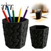 Creative Office Supplies Decor Pebble Texture Pen Holder, Hexagonal Desktop Organizer, Stable Anti-Tip 3D Modern Storage Container Printed PLA Cup for