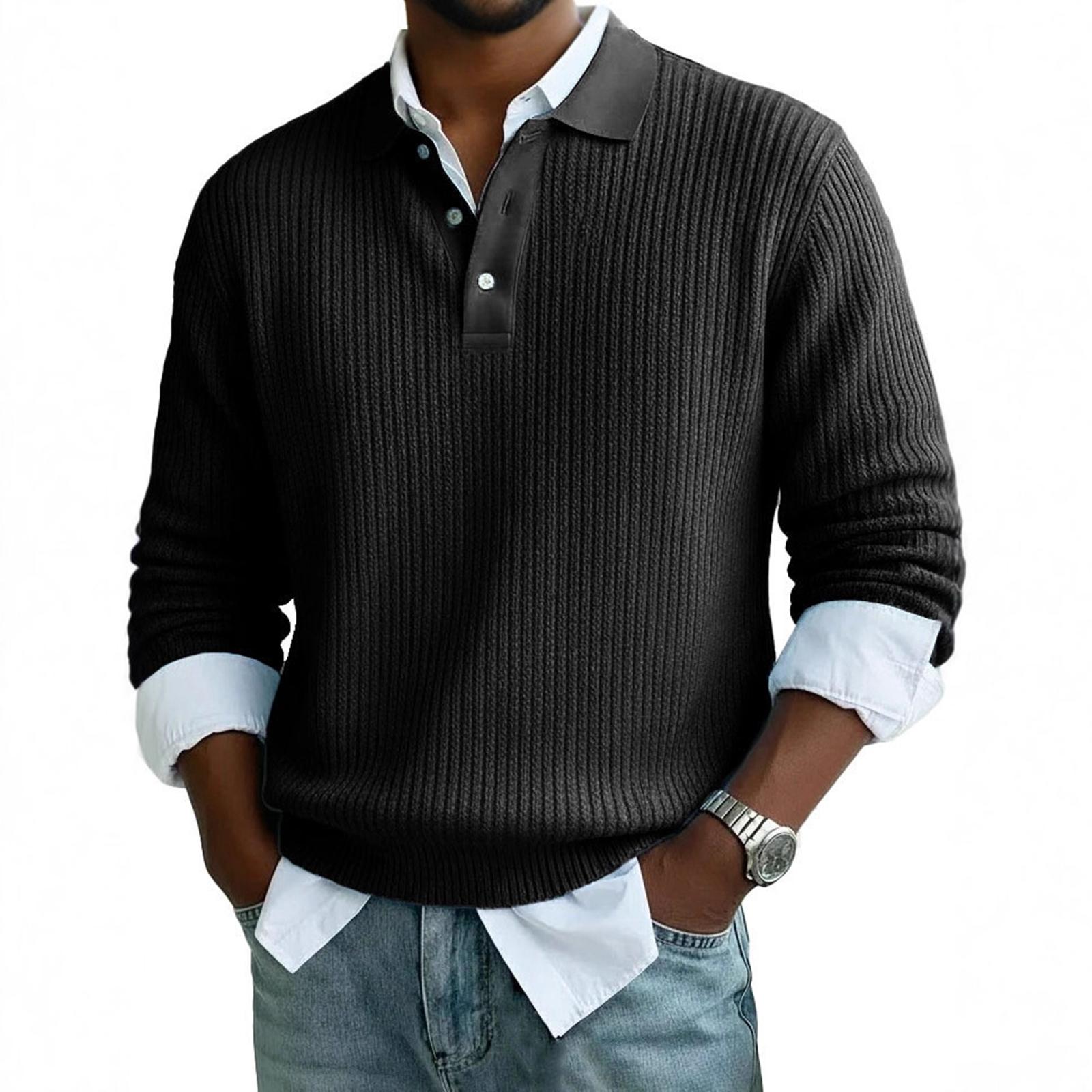 Men s Casual Outdoor Lapel Corduroy Pullover Long-sleeved Top L чёрный