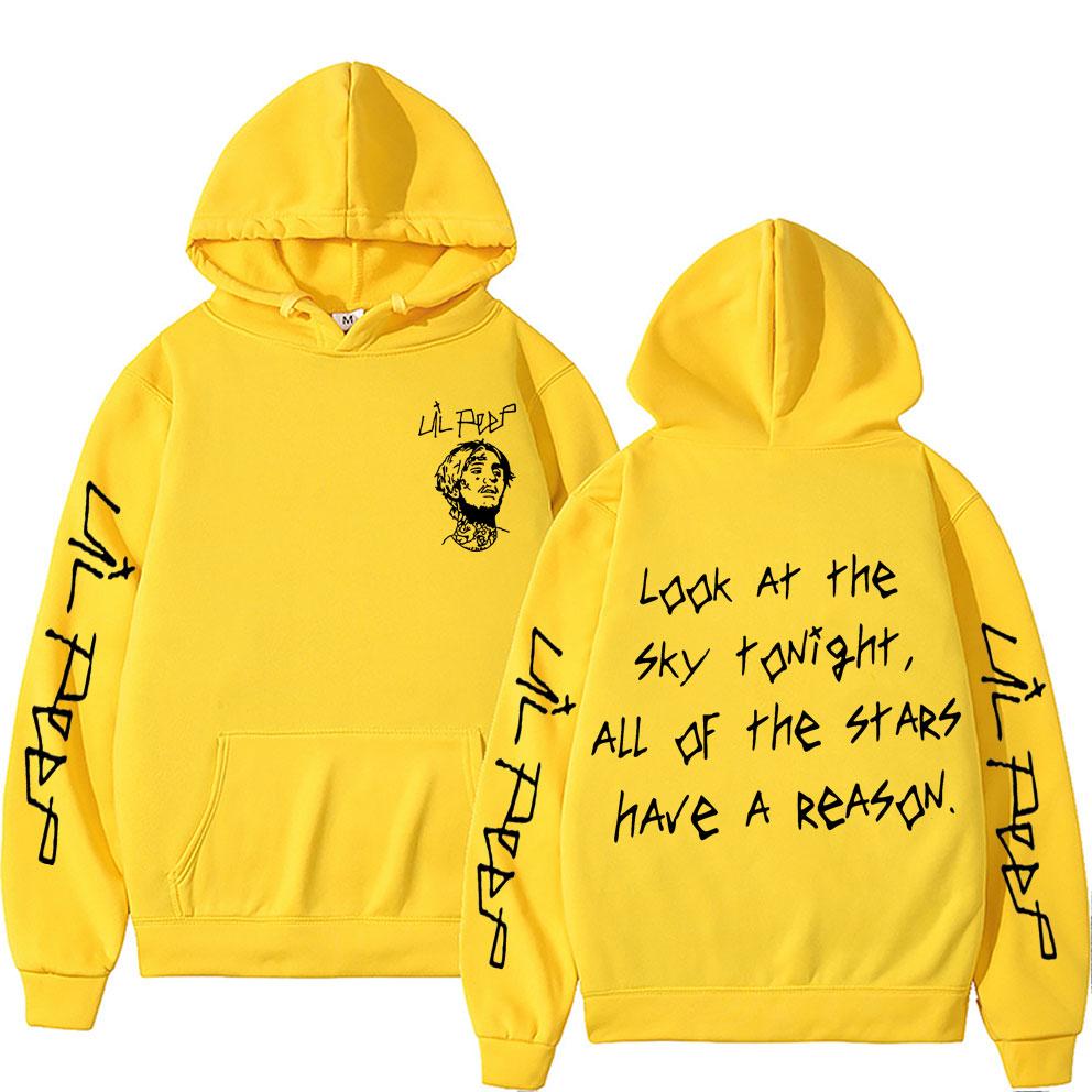 

Худі з принтом репера Lil Peep Look At The Sky Tonight All of The Stars Have A Reason для чоловіків та жінок, хіп-хоп, оверсайз, світшот M жовтий