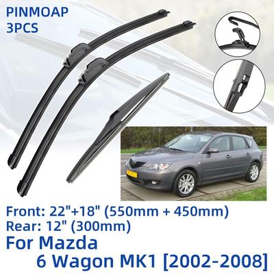 3PCS für Mazda 6 Wagon MK1 2002-2008 22"+18"+12" vorne hinten Wischerblätter Windschutzscheibe Windschutzscheibe Fensterschneider Zubehör 2003 2004 2005 2006 2007 2008