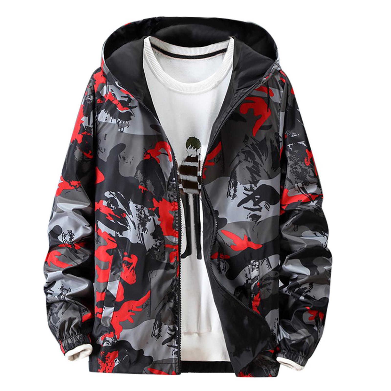 

Mens Casual Camouflage Printing Plus Size Hoodie Two-sided Wear Thin Coat M красный