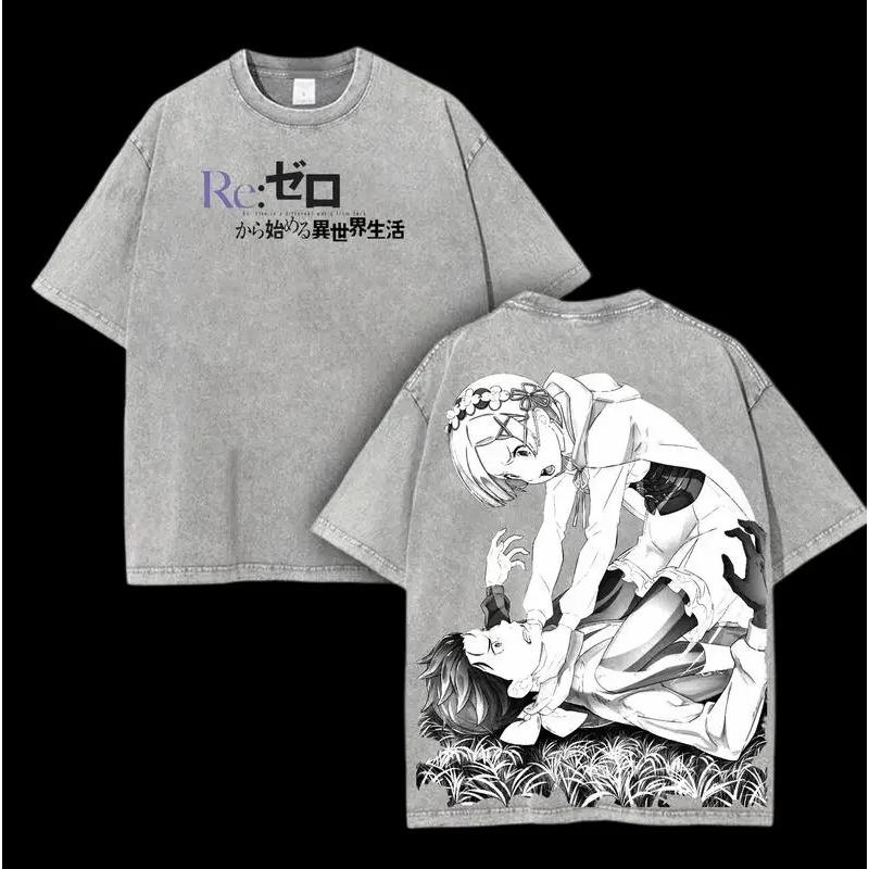 Re ZERO Starting Life In Another World Natsuki Subaru Rem Print T-shirt Men Women Cotton Tshirts Washed T Shirt Harajuku Tops