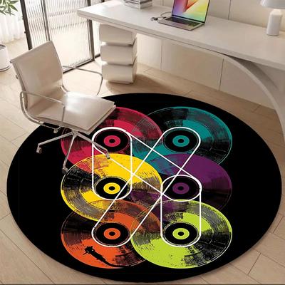 1pc Vinyl Music Office Round Area Rug, Indoor Mat Suitable ForOffice, Under Office Chairs Bedroom Living Room Home Decor, Room Deco T122