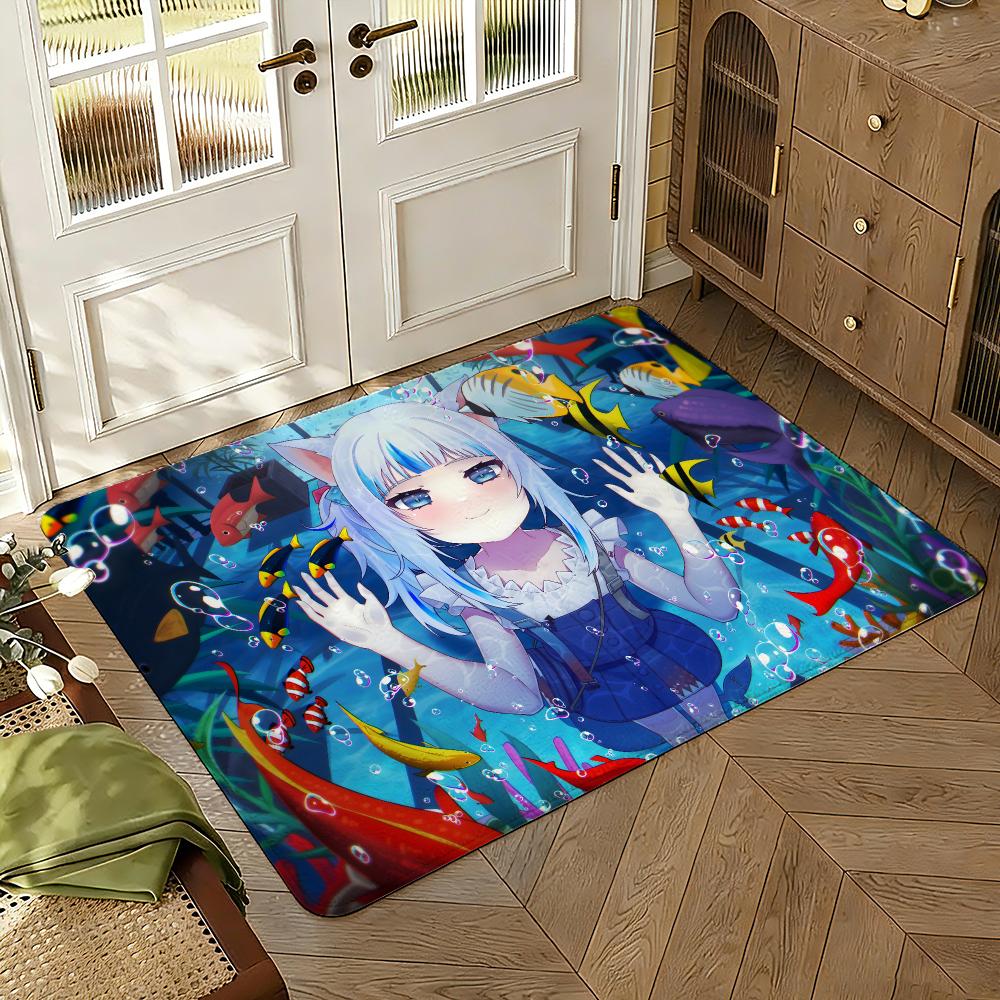 Anime G-Gawr G-Gura Floor Mat Soft Thickened Absorbent Non-Slip Bedroom Living Room Door Mat Home Decor Flannel Rugs