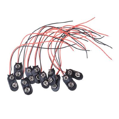 10 Pack 9V Battery Clip I Type Faux Leather Black Red Wires Leads Length 5.9"