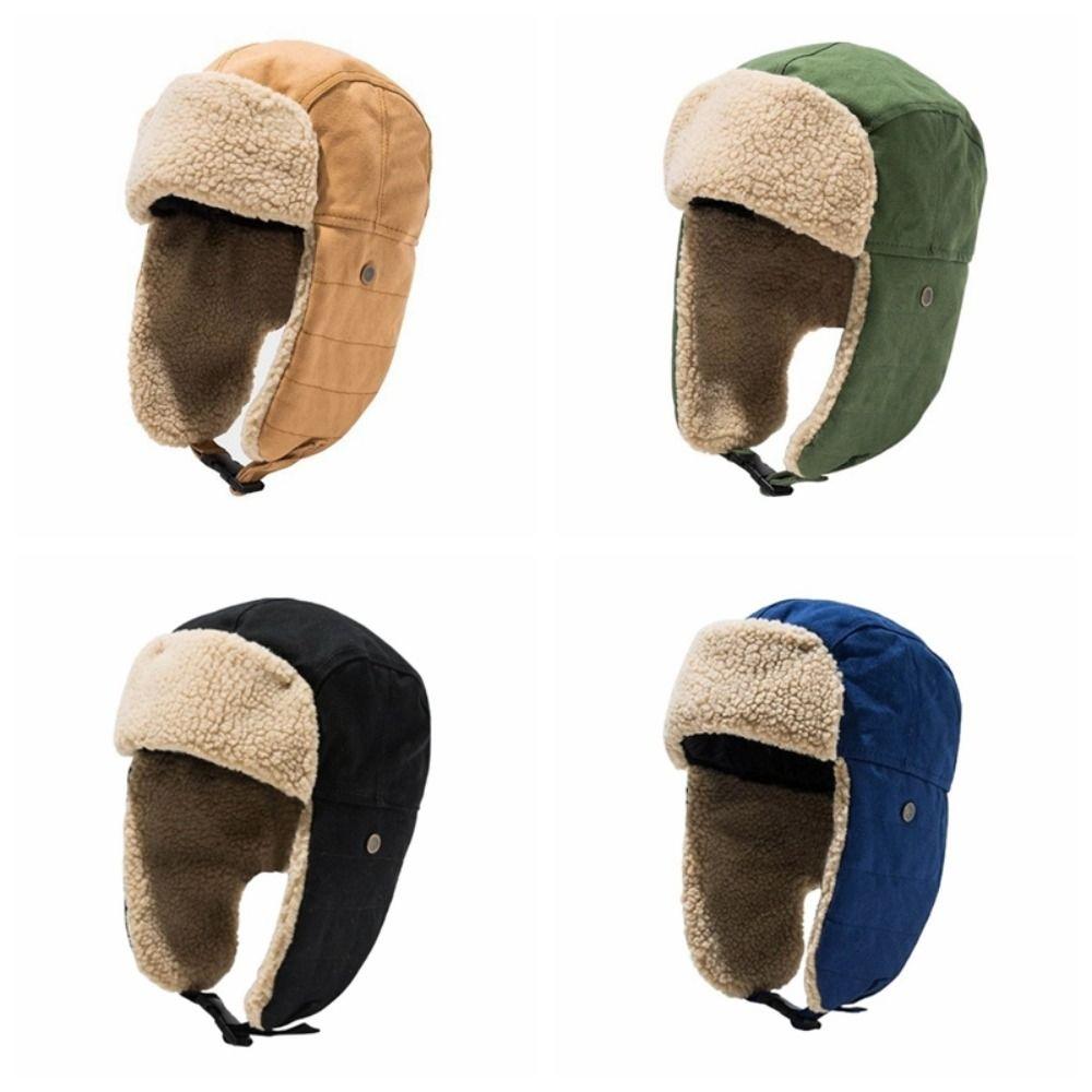 Windproof Ear Protective Hat Thickened Lei Feng Cap Simple Winter Plush Hat  Ski