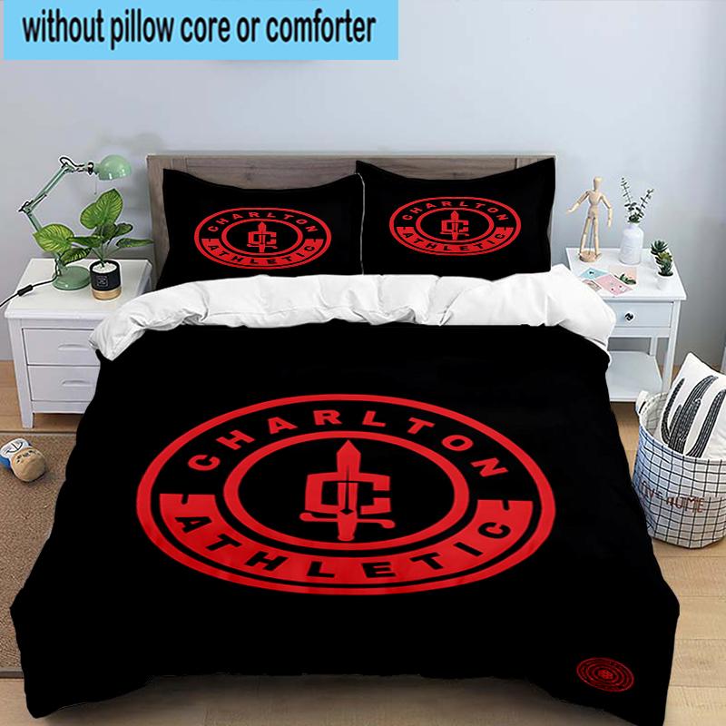 3PCS Football Charlton-Athletic Crest Bedding Set,Including 1pc Duvet Cover And 2pcs Pillowcases Perfect for Bedroom, Dormitory, Fan Christmas Gift