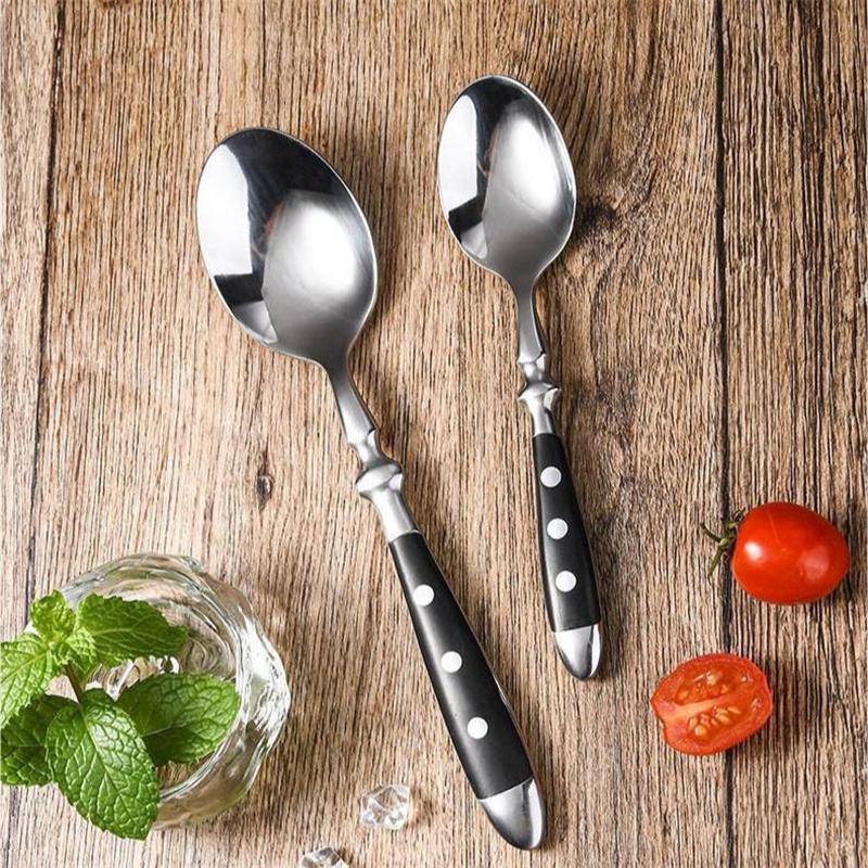 Black Western Stainless Steel Cutlery Sets Restaurant Knife Fork and Spoon Set Table Full Dining Service Steak Knife Teaspoon