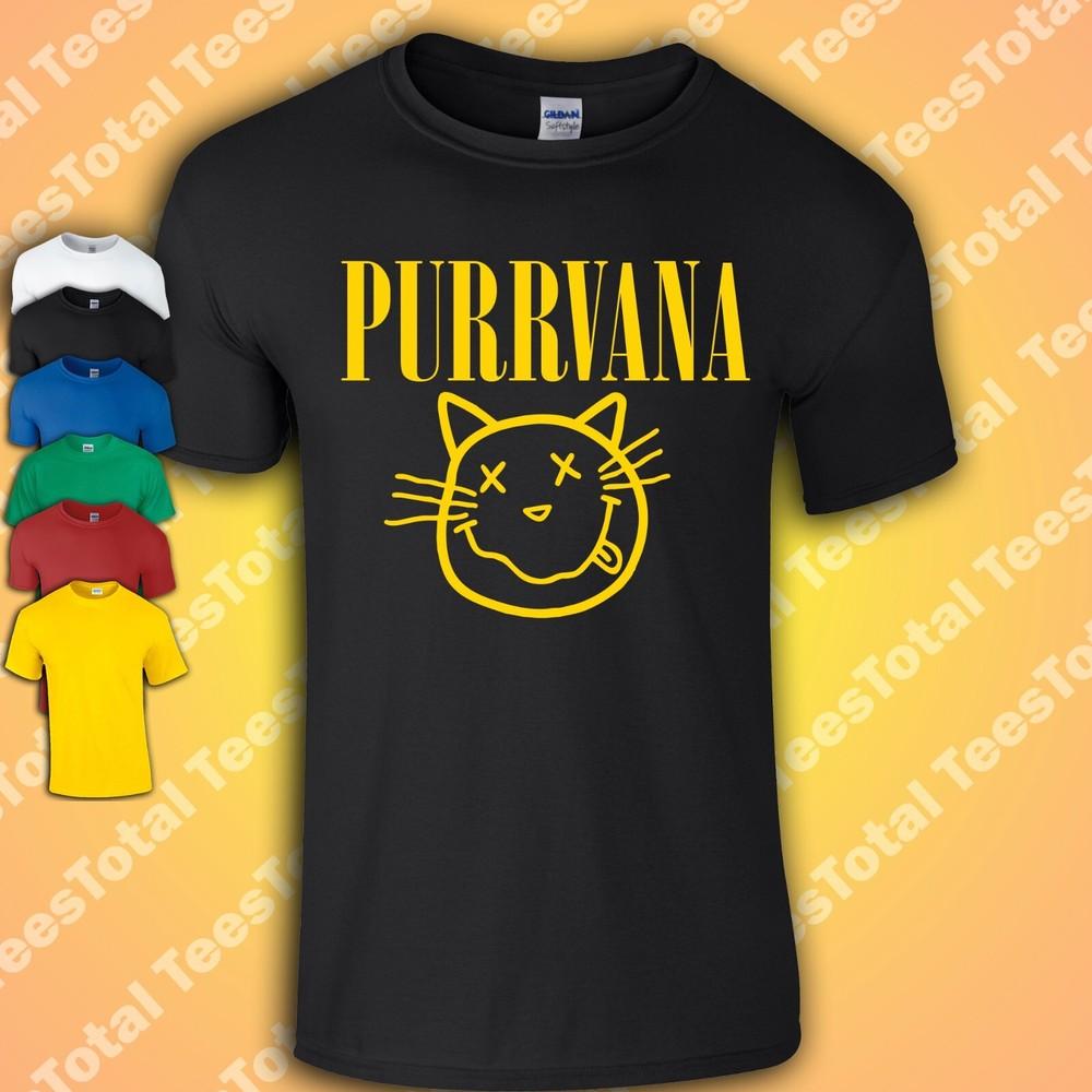 

Purrvana T-Shirt | Funny | Cats | 90s | Grunge | Retro | 3XL