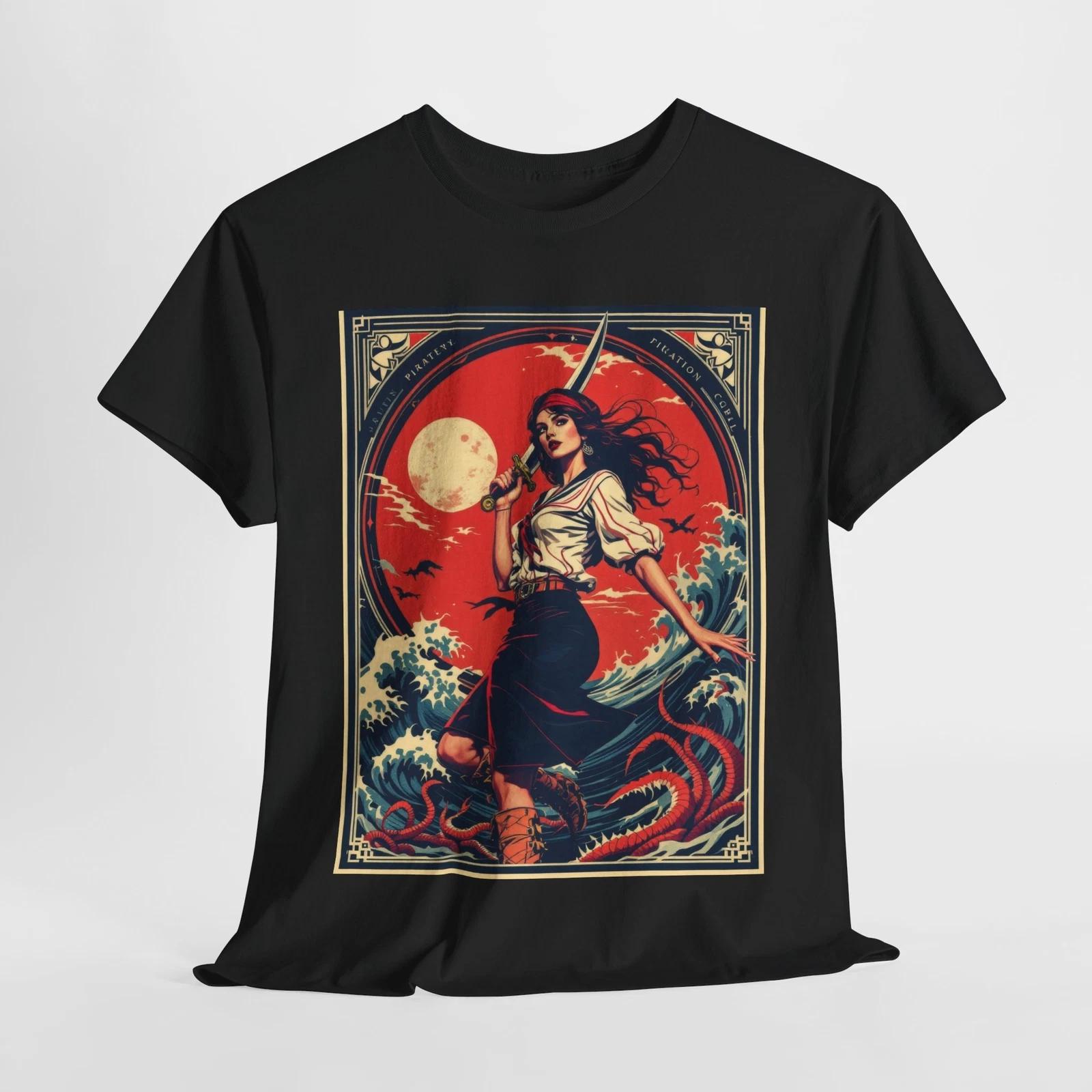Retro Style Pirate Girl T-Shirt Vintage Design Graphic Tee Gasparilla Tampa Wear L