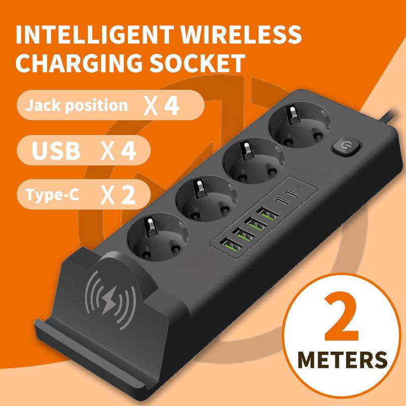 European Standard Mobile Phone Wireless Charging Strip Plug with Cable USB Socket Russian Plug Board PD Multi Socket
