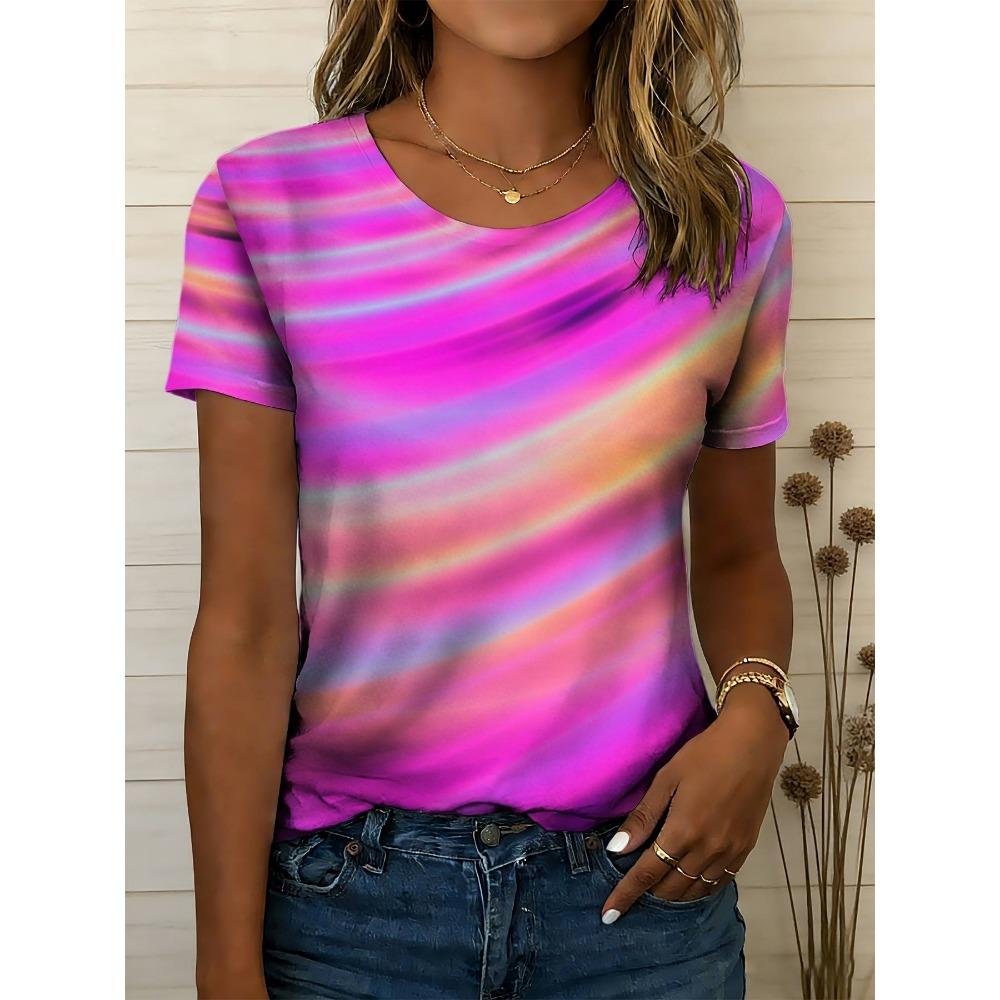 Women's colorful gradient tie-dye T-shirt 3D digital printing breathable and comfortable for daily use