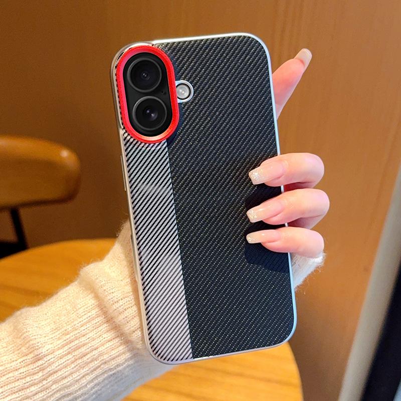 

For iPhone 16 Case Camera-Style Carbon Fiber Texture Leather+PC Phone Cover As Shown A