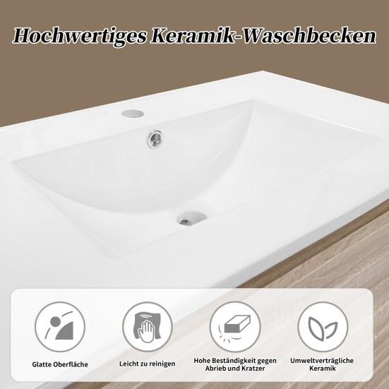 Bathroom Sink Cabinet with Drawer Modern Natural White Wood Grain Heavy Duty Lavatory Wall Mount Wash Basin Vanity Cabinet