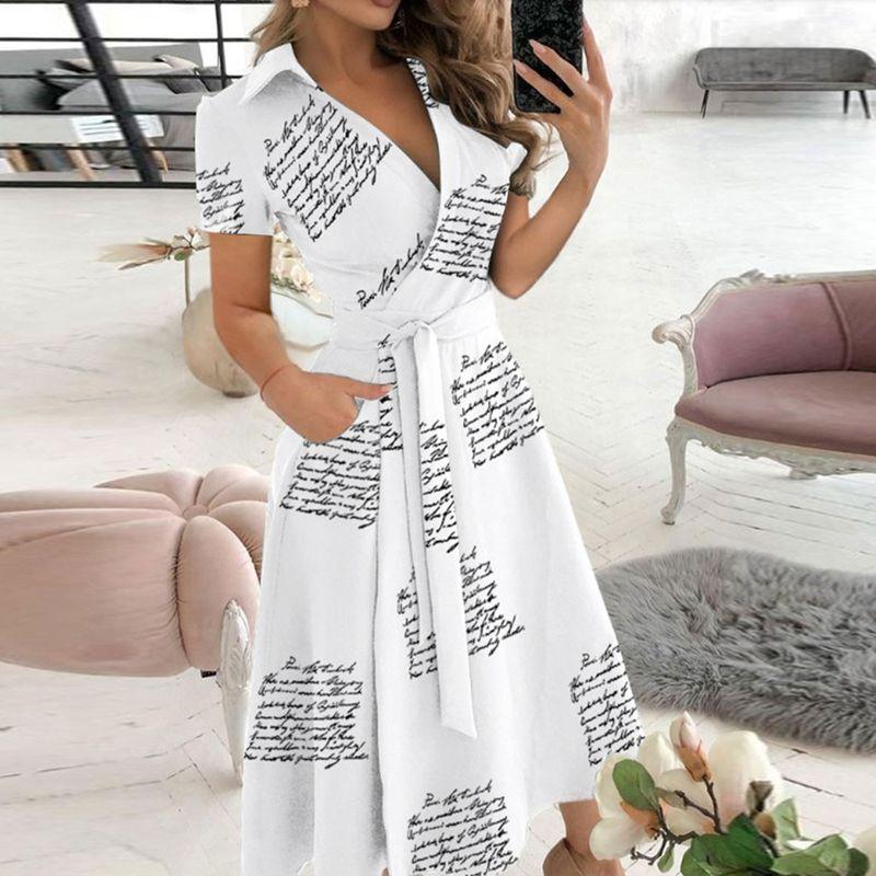 V-neck Printed Buttock Wrap Dress for Womenv Collar Print Sheath Dress