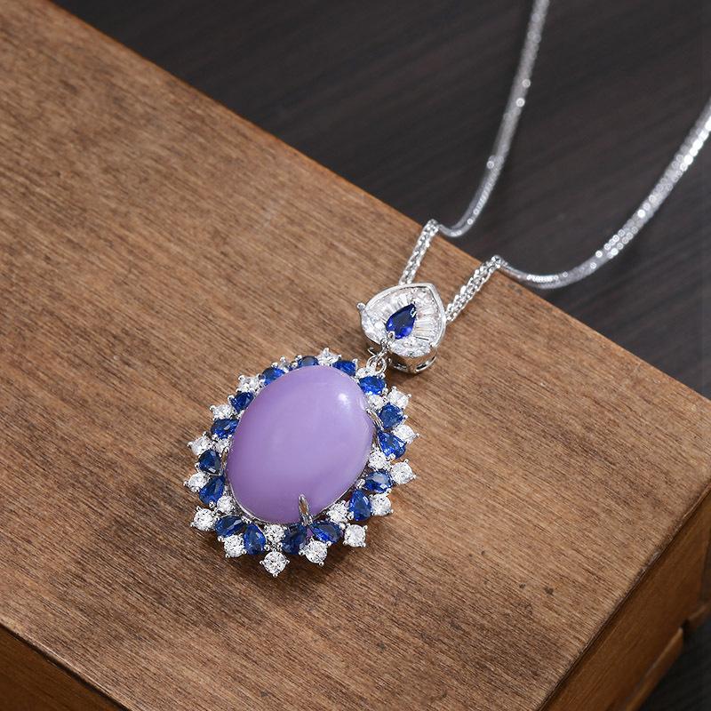 Premium Dan Light Luxury Purple Jade Egg Noodles Pendant Violet Light Luxury Jewelry Pendant Necklace Collarbone Chain Women's Necklace