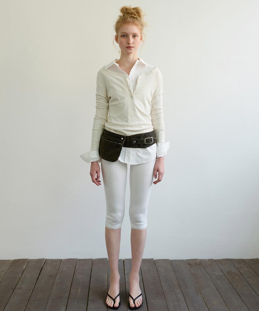 Aobteu Two-Way Henley T-Shirt - Cream