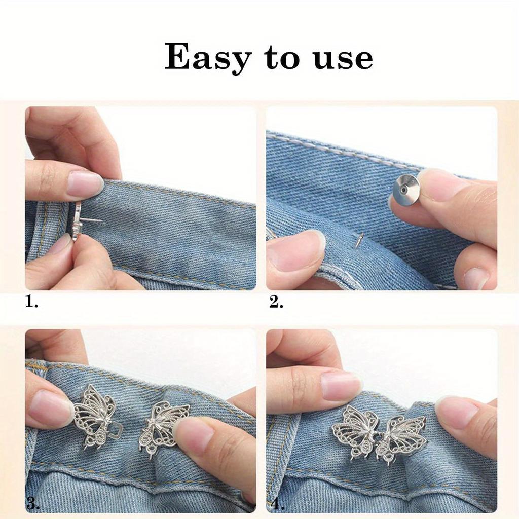 Adjustable Tightener Waist Buckle for Jeans, No Sewing Required Butterfly Button Adjuster for Pants and Skirts Waist