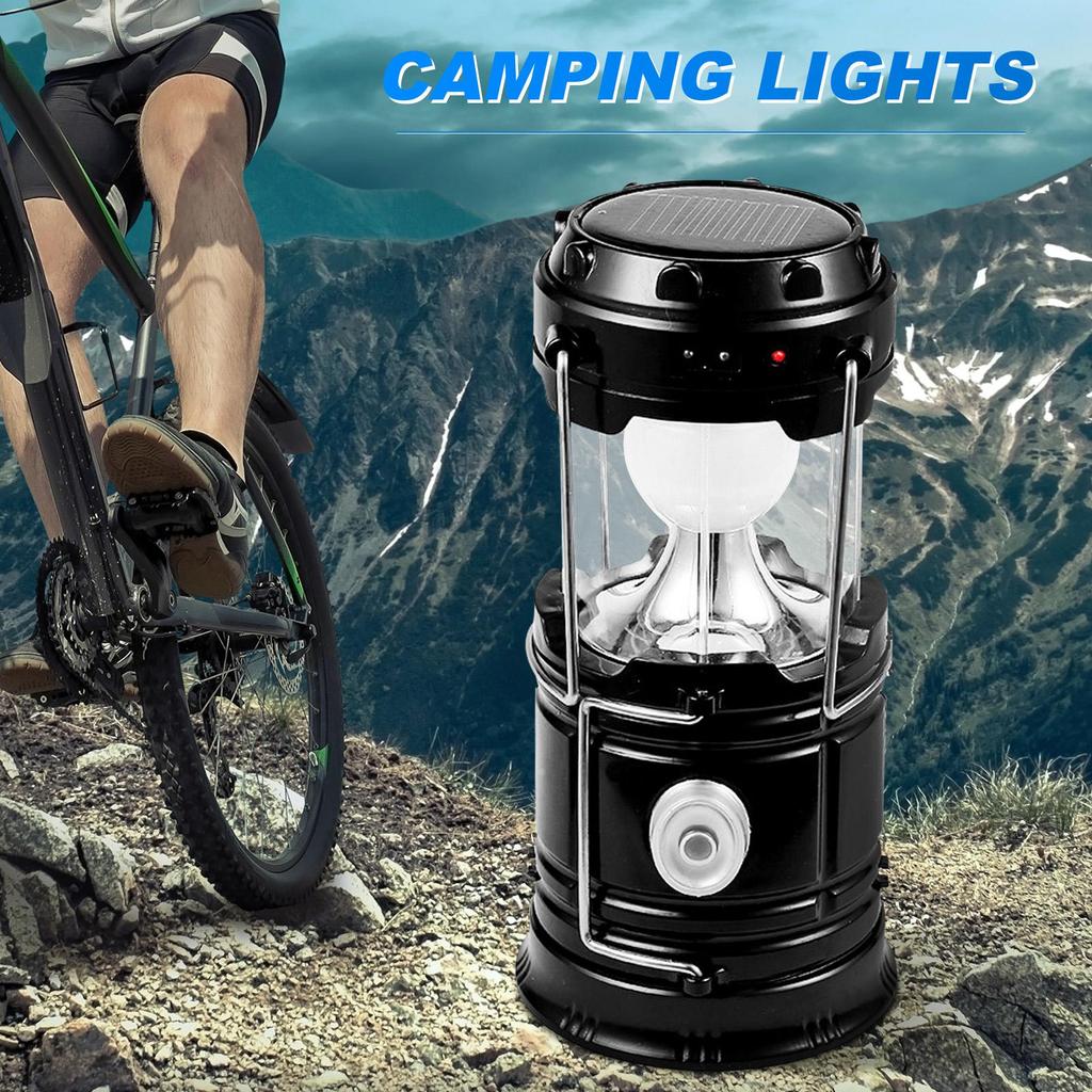 Foldable Camping Lantern Outdoor Solar Powered Camp Tent Lamp USB Rechargeable Portable Emergency Lights Stretch Hang Lantern