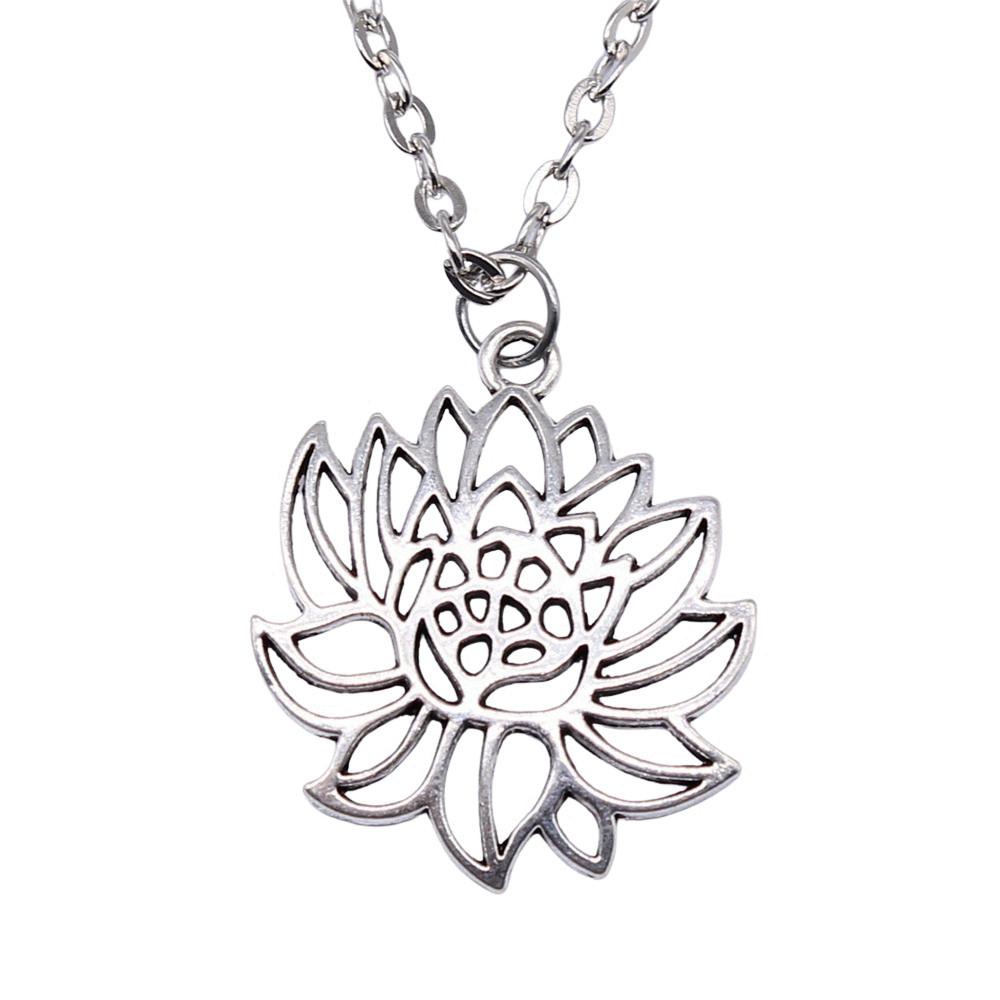 Vintage Rose Flower Charm Necklace Tree Of Life Pendant Antique Jewelry 43cm Chain